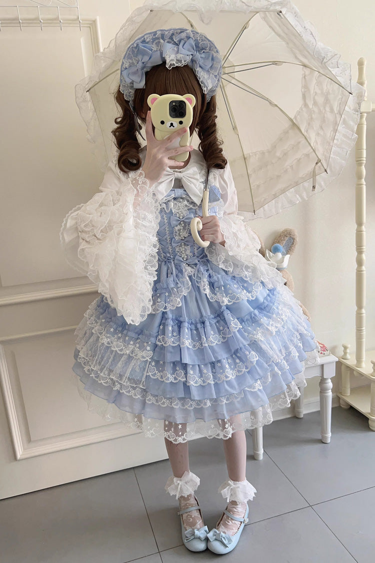 Blue [Love Overture] Multi-Layered Ruffle Bowknot Lace Sweet Lolita Jsk Dress