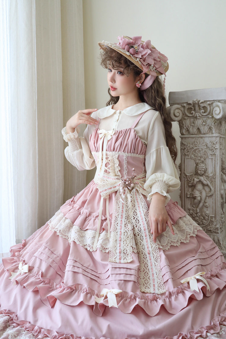 [Lillian] Ruffle Bowknot Lace Sweet Lolita Jsk Dress 4 Colors