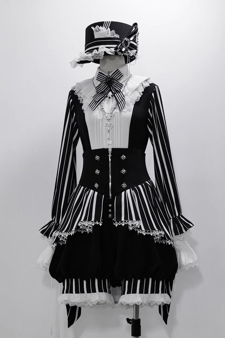 黒/白の素晴らしいトリックプリントレース王子ファッションエレガントなロリータブラウス