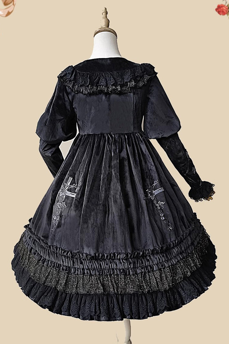 Holy Fruit Manor Gothic Lolita Kleid mit Stickerei und langen Puffärmeln und Rüschen, 2 Farben