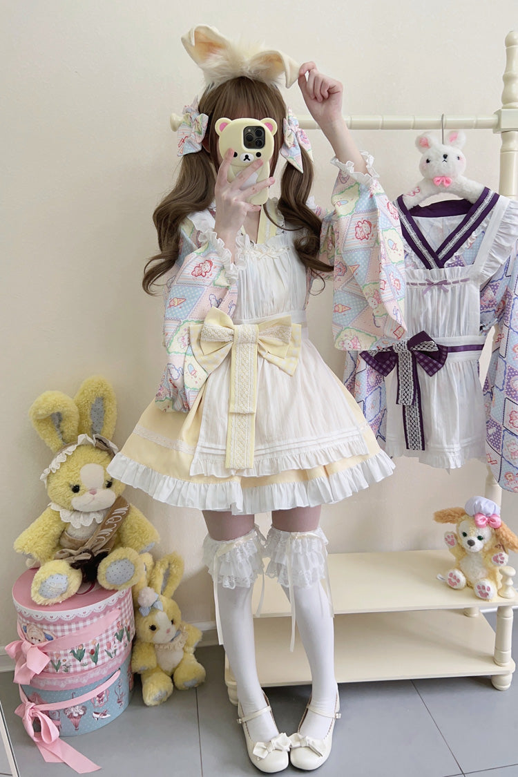 [Showa Sweet Pet] Ruffle Bowknot Sweet Japanese Maid Lolita Dress 6 Colors