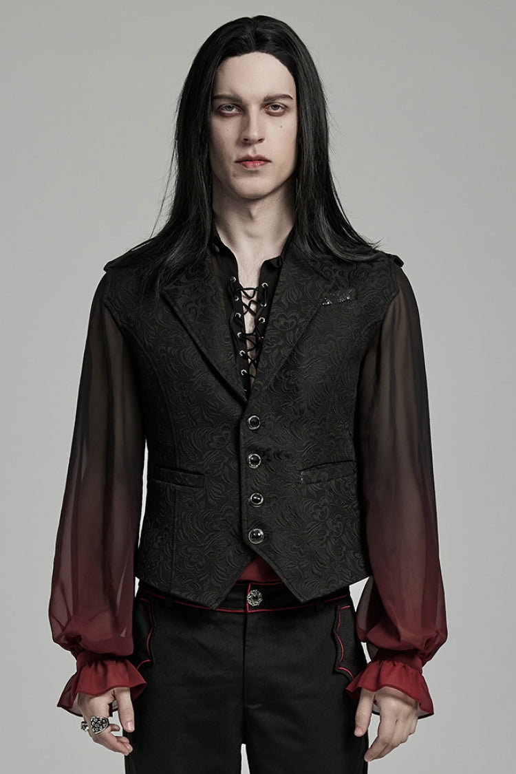 Black Lapel Collar Jacquard Slim Men's Gothic Vest