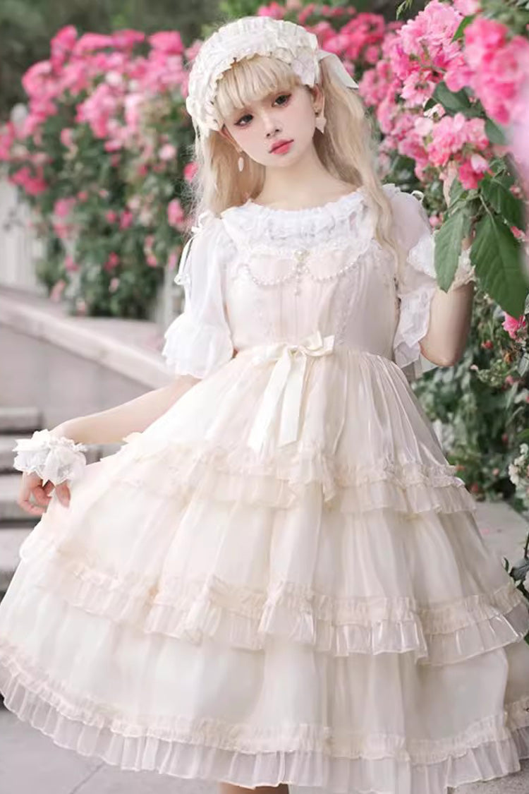 Star Gauze Romance Multi-layer Ruffle Bowknot Sweet Elegant Princess Lolita Jsk Dress 2 Colors