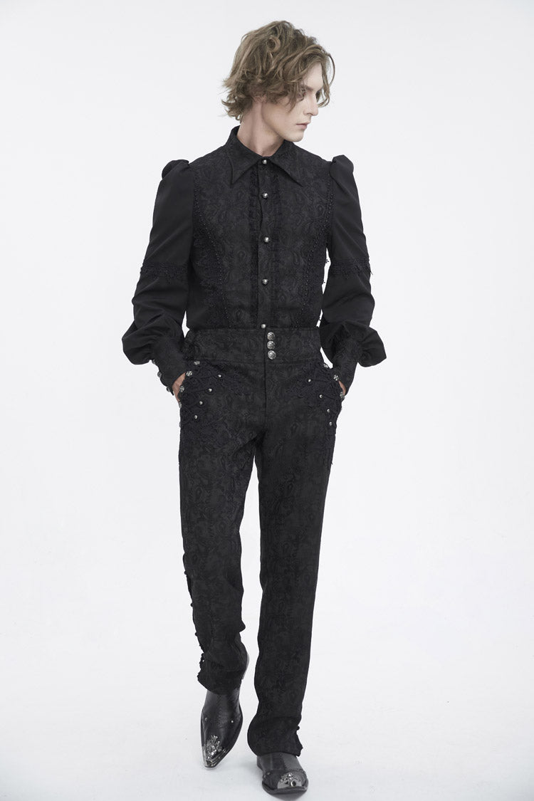 Black Jacquard Embroidery Men's Gothic Pants