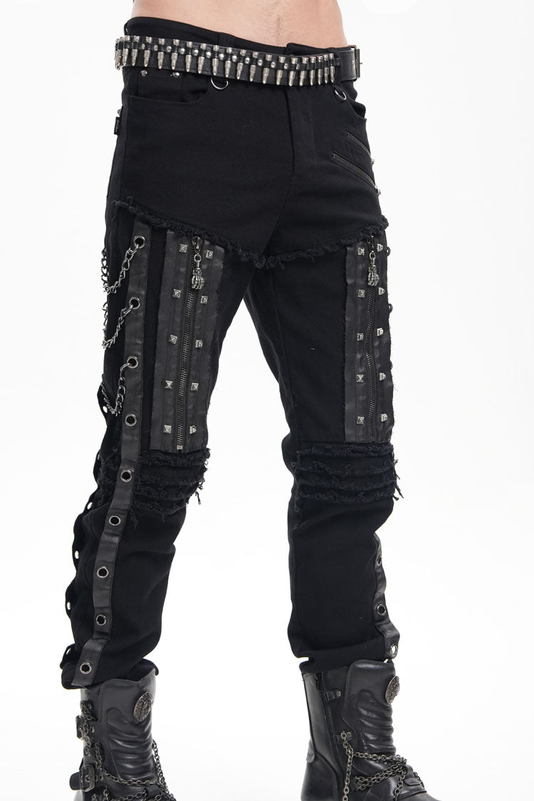 Black Stitching Eyelets Chains Studs Men's Gothic Pants