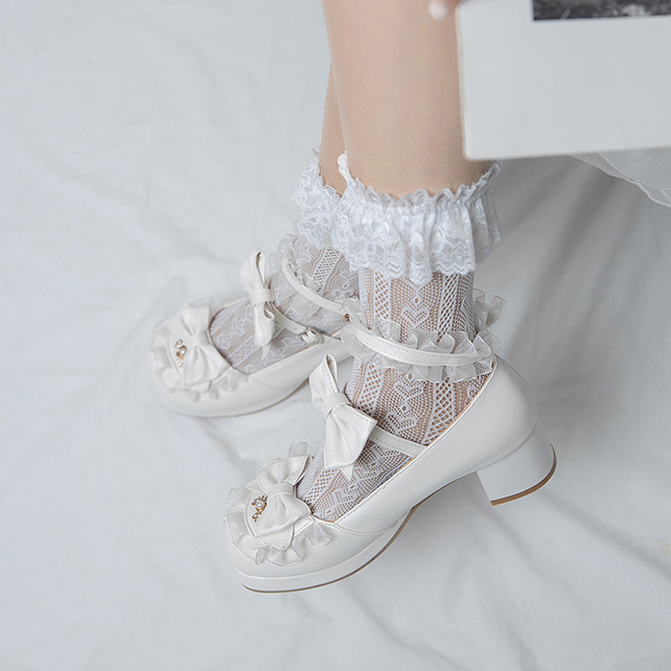 Bowknot White Frills Sweet Lolita High Heel Shoes