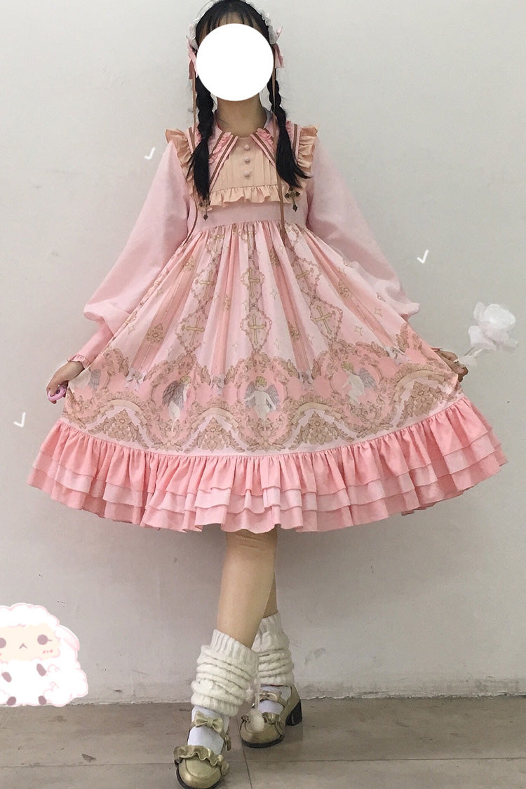 [Angel's Redemption] Long Sleeves Angel Print Ruffle Bowknot Sweet Lolita Dress 3 Colors