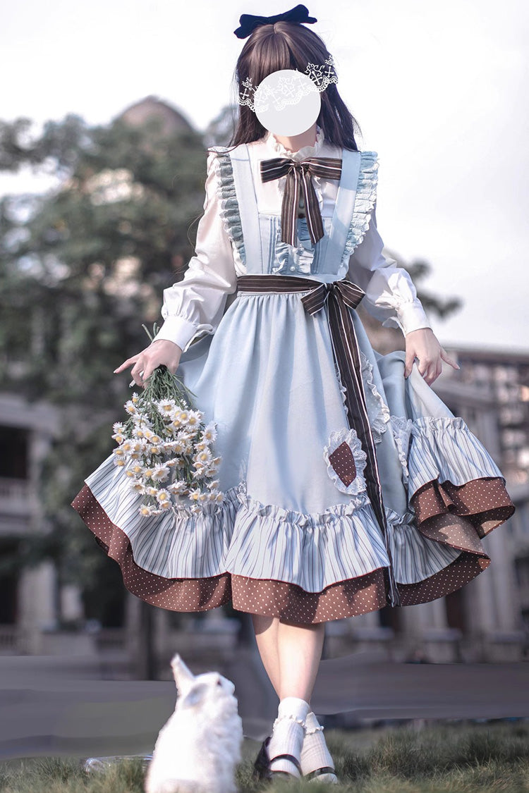 Blue/Brown [Magic Vocal Club] Ruffle Bowknot Sweet College Style Elegant Lolita Jsk Dress