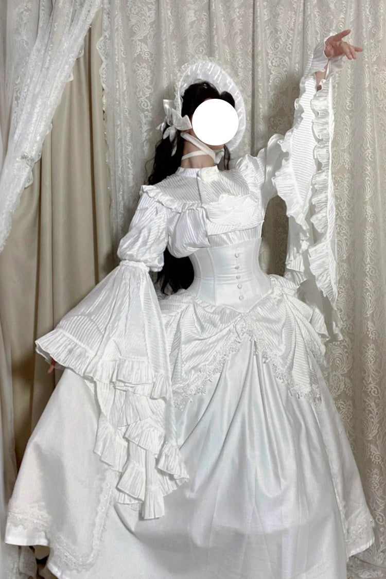 Weiß [Schlafwandeln] Lange Hime-Ärmel Nähte Spitze Plus Size Gothic Elegantes Lolita-Rock-Set