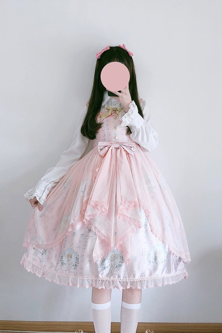 [Angel's Hymn] Print Ruffle Bowknot Sweet Lolita Jsk Dress 2 Colors