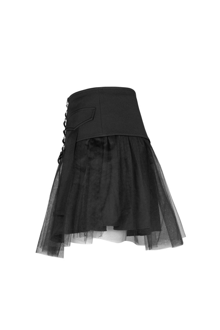 Black Binding Mesh Plaid High Waist Women's Steam Punk Skirt