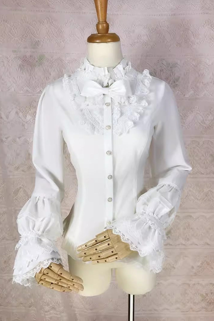 White Stand Collar Long Lantern Sleeves Lace Sweet Lolita Blouse