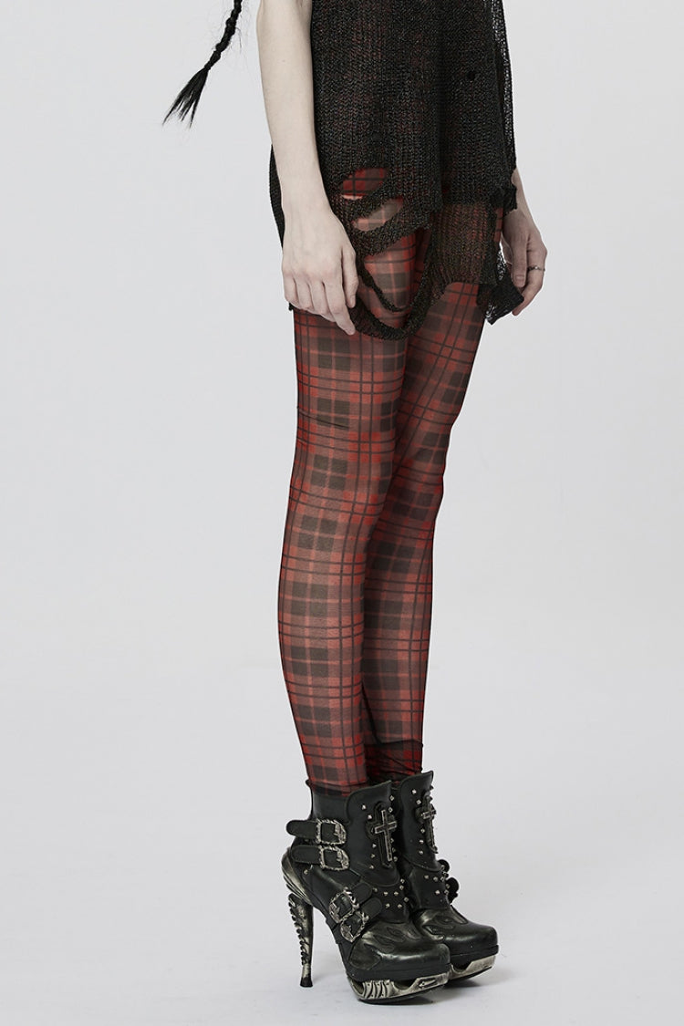 Plaid Print Slim Sheer Women's Steampunk Leggings 2 Colors