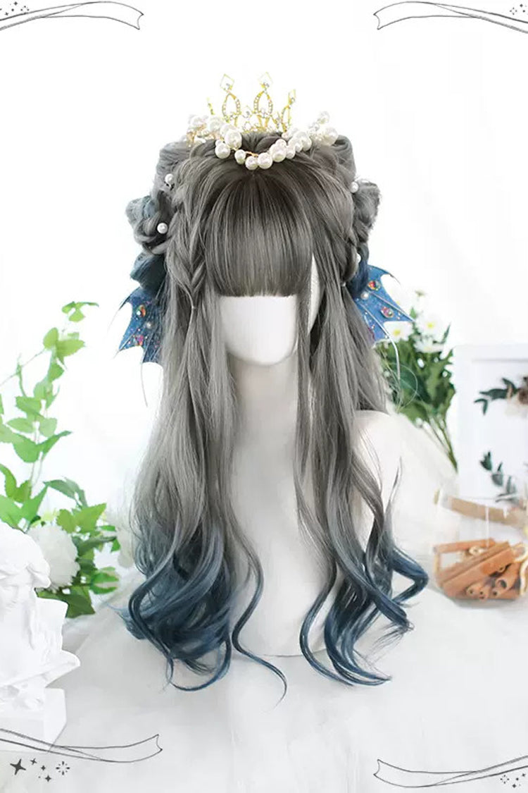 Gray/Blue Gradient Long Curly Sweet Lolita Wigs