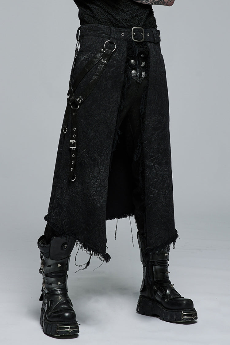 Black Unedged Stitching Buckle Men's Gothic Skirt