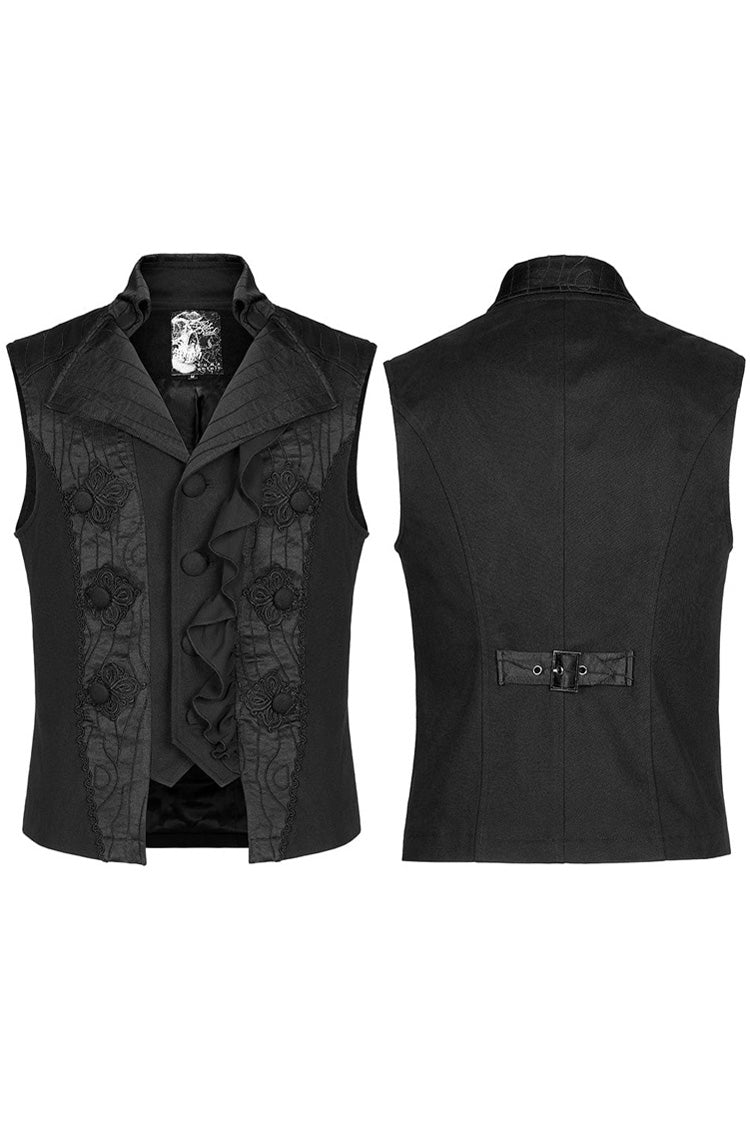 Black Gothic Noble Jacquard Embroidery Pleated Ruffle Delicate Buttons Decoration Men's Vest