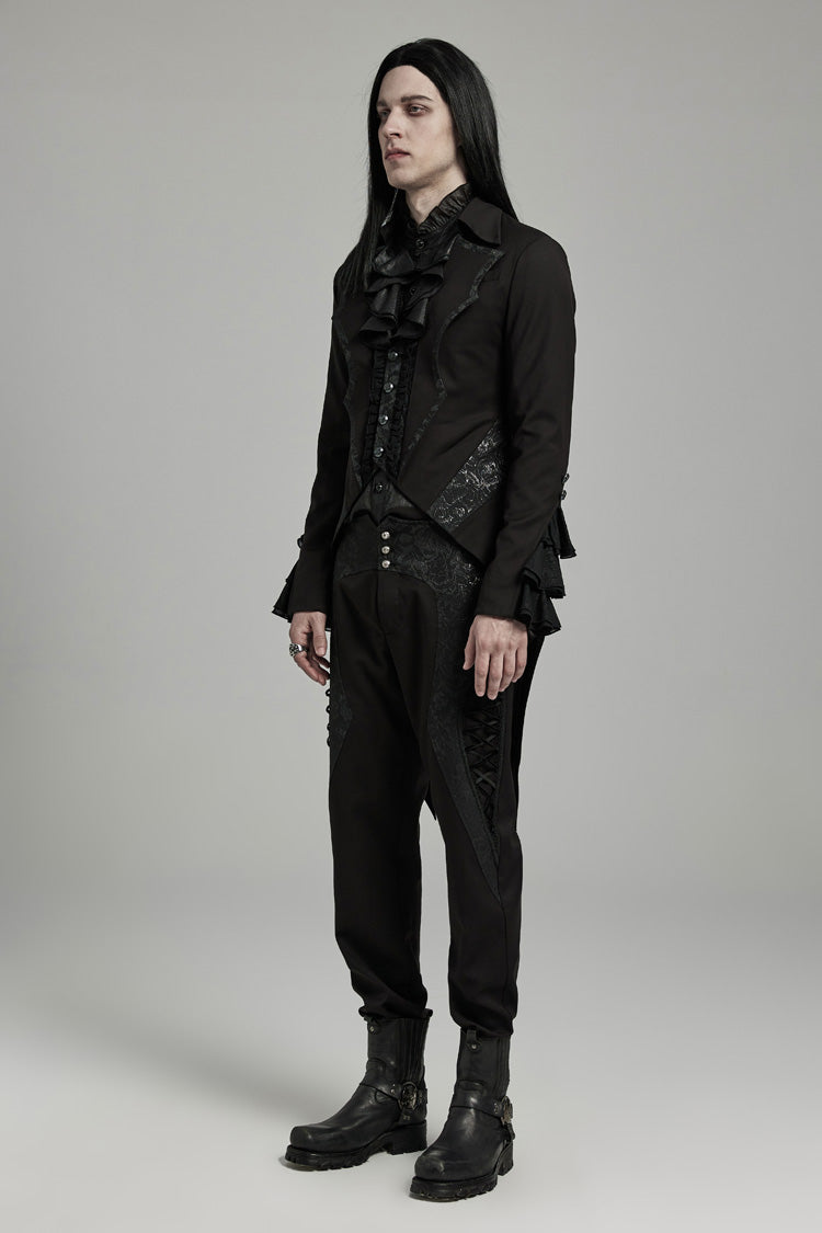 Black Bat Collar Ruffle Men's Swallow-tailed Gothic Coat