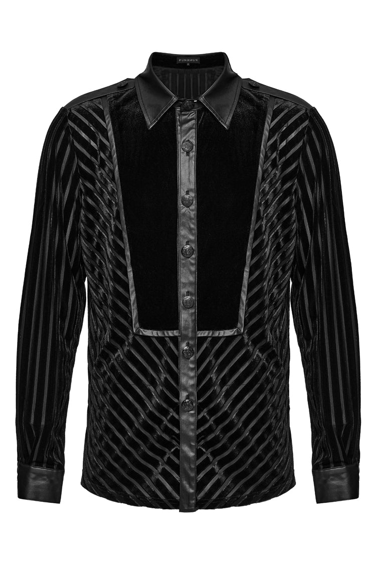 Black Lapel Collar Stitching Slim Men's Gothic Blouse