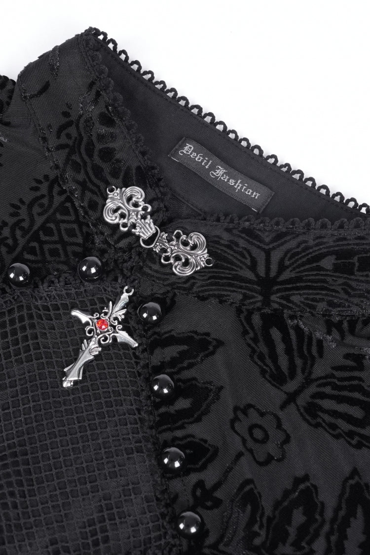 Black Stand Collar Hollow Embroidery Lace Women's Gothic Blouse