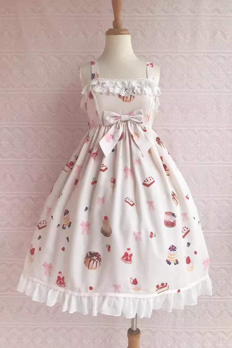 Erdbeer-Frucht-Dessert-Druck, Rüschen, Schleife, Spitze, süßes Lolita-JSK-Kleid, 5 Farben