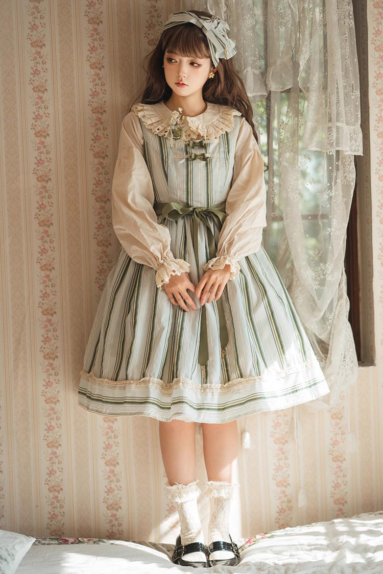 Forest Atlas Striped Print Bowknot Sweet Lolita Jumper Dress 3 Colors