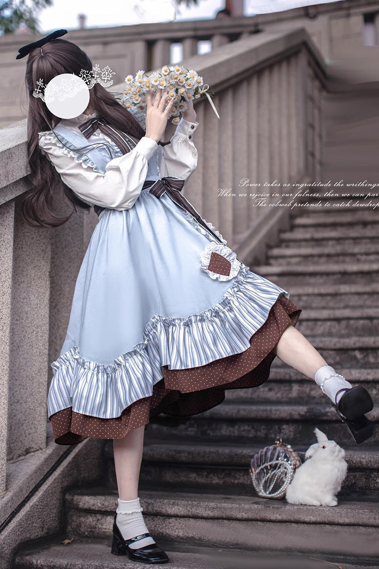 Blue/Brown [Magic Vocal Club] Ruffle Bowknot Sweet College Style Elegant Lolita Jsk Dress