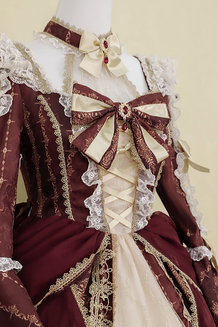 Rotes klassisches Lolita-Prinzessinnenkleid mit Barock-Palast-Print