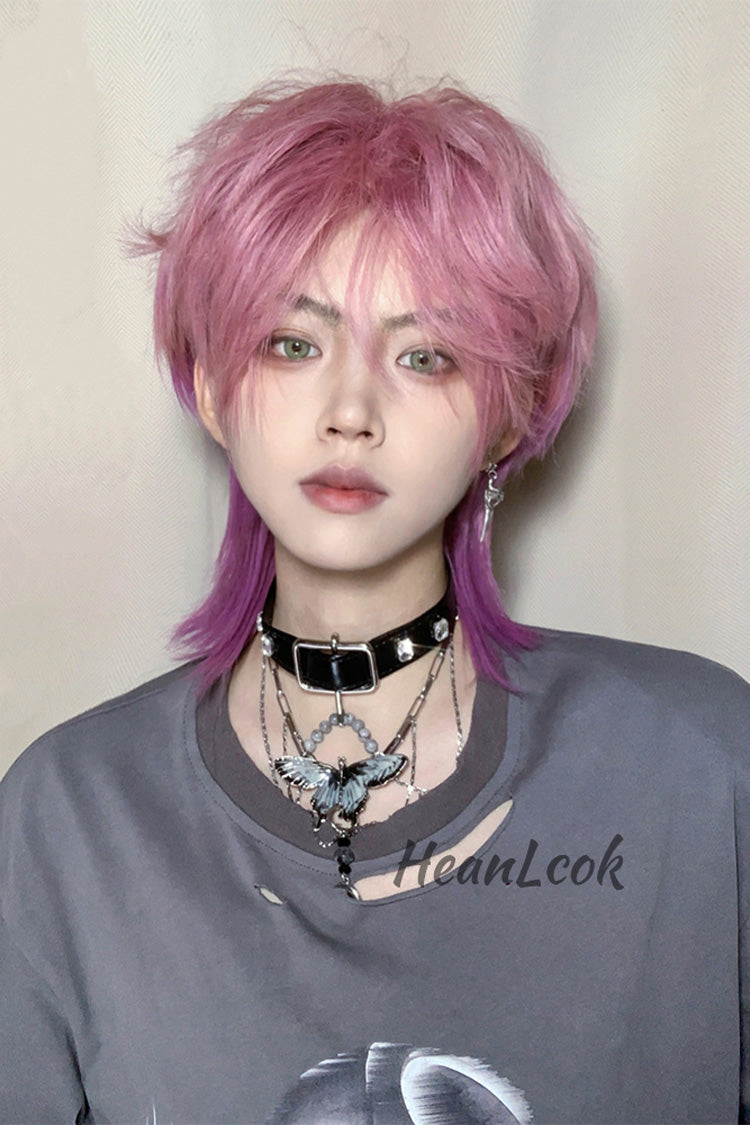 Purple/Pink Wolf Tail Mullet Head Medium Haircut Ouji Wig – LolitaInside