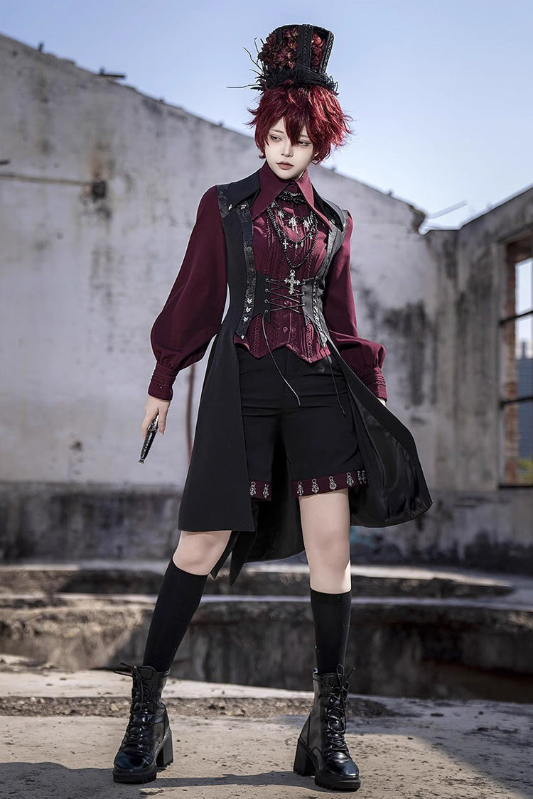 Schwarze, bedruckte, schmale Gothic-Lolita-Shorts im Vintage-Stil von Prince Ouji