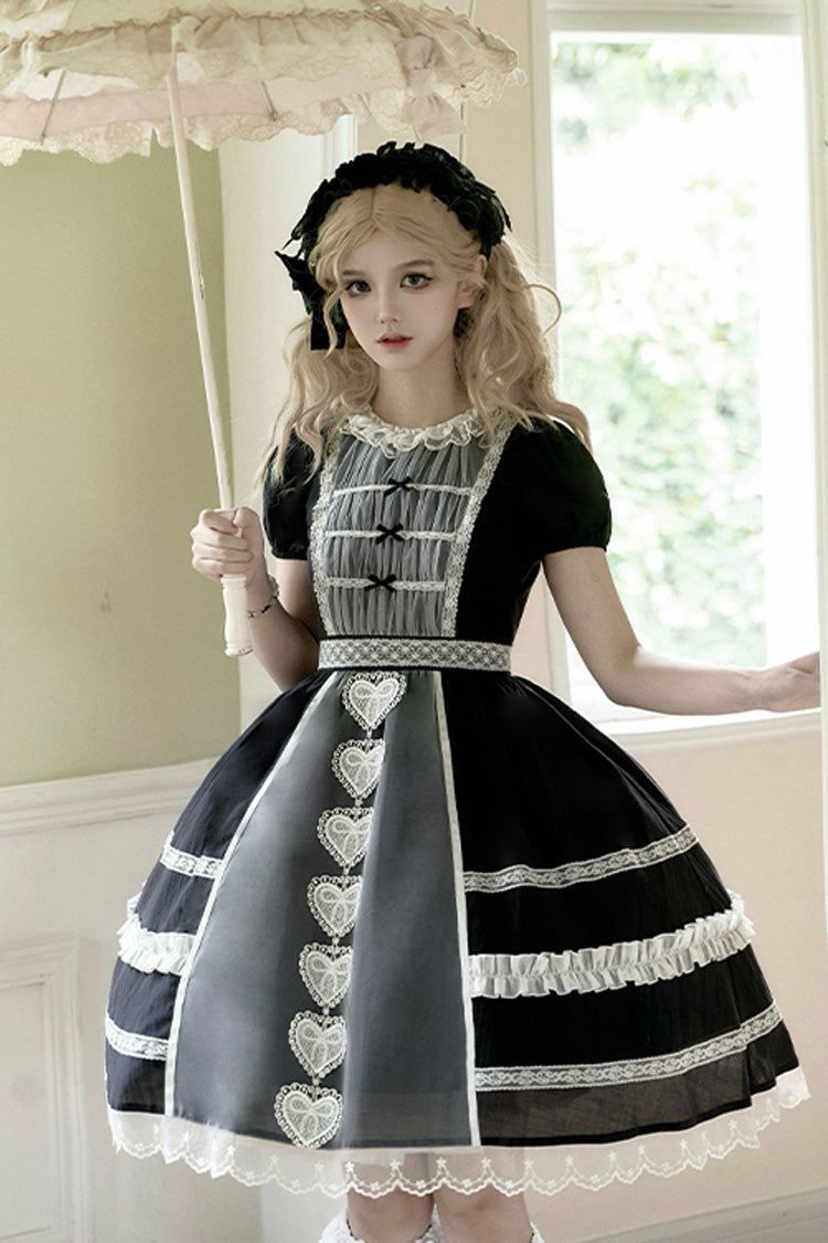 Wish Heart Kurzärmlige Strickjacke mit Schleife Süßes Prinzessinnen-Lolita-JSK-Kleid 2 Farben