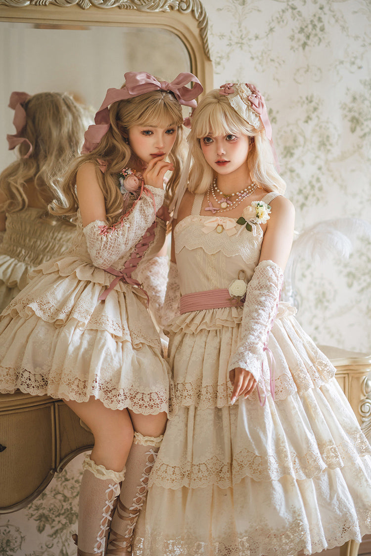 Ivory [Forest Waltz] Embroidery Bowknot Lace-Up Slim Sweet Elegant Lolita Suspender Top