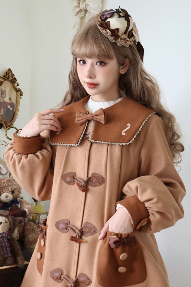 Brown Violin Embroidery Horn Button Sweet College Style Lolita Coat