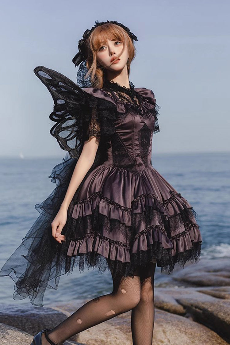 Black/Purple Silent Melody Ballet Style Halter Boat Neck Short Sleeve –  LolitaInside