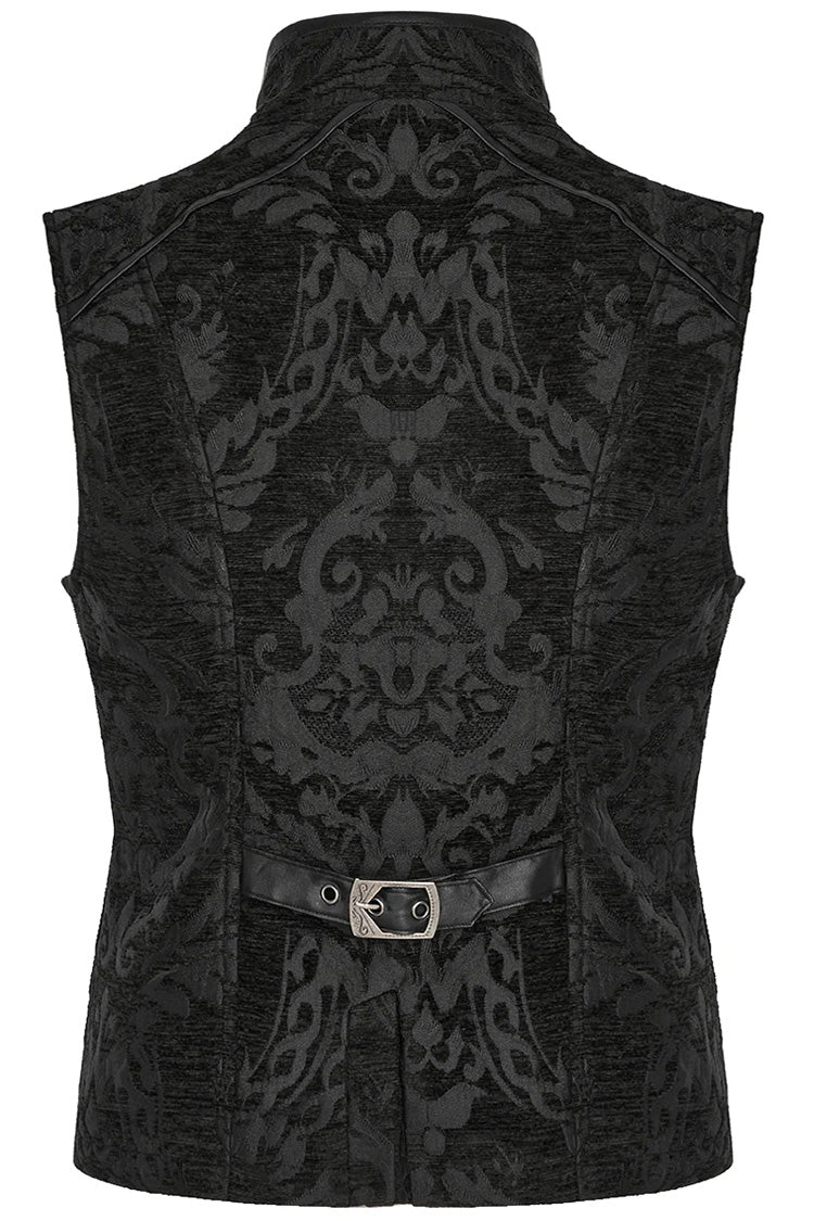 Men's Stand Collar Jacquard Print Stitching Metal Ring Decoration Gothic Vest 2 Colors