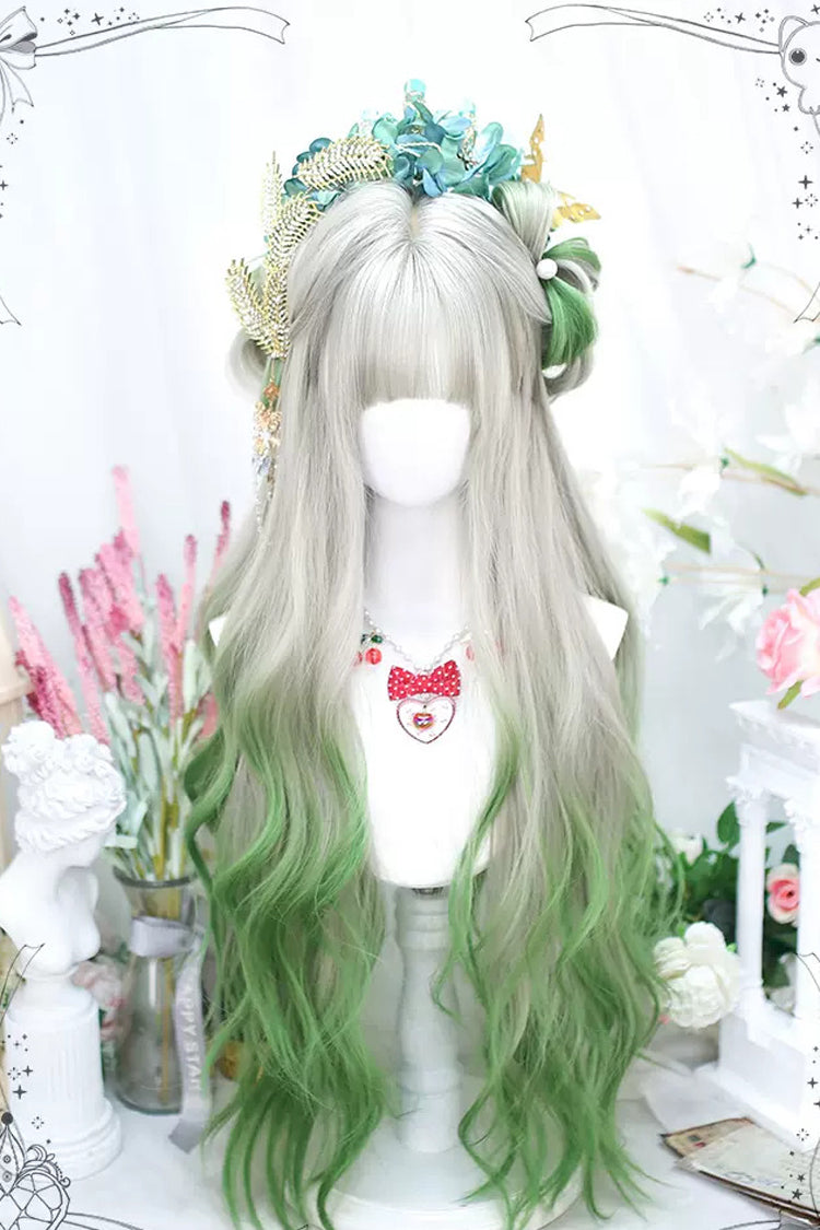 Gray/Green Gradient Color Secondary Long Curly Sweet Lolita Wigs