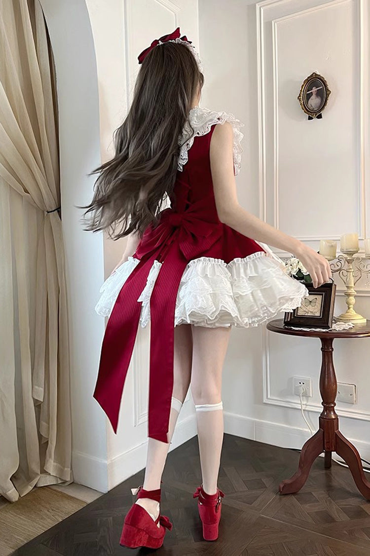 Red [Miss Tsundere] Sleeveless Multi-Layered Ruffle Bowknot Lace Asymmetric Sweet Princess Lolita Dress