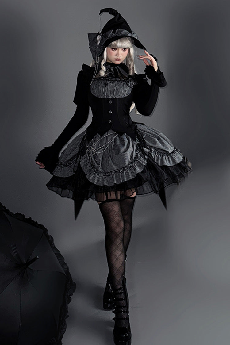 Grey [Potions] Sleeveless Triple-Layered Ruffle Bowknot Lace Gothic Lolita Dress 2 Colors