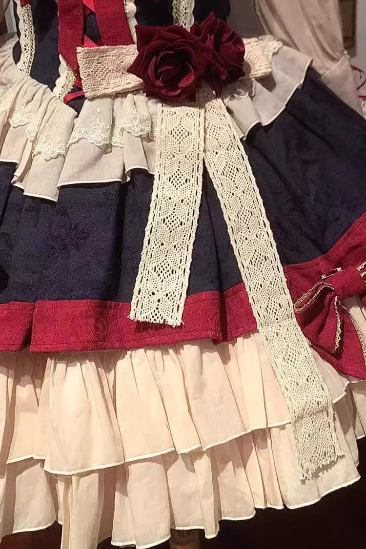 Schneeweißes, mehrfarbiges, dreilagiges, süßes Lolita-Kleid mit Rüschen und Schleife (Hemd inklusive)