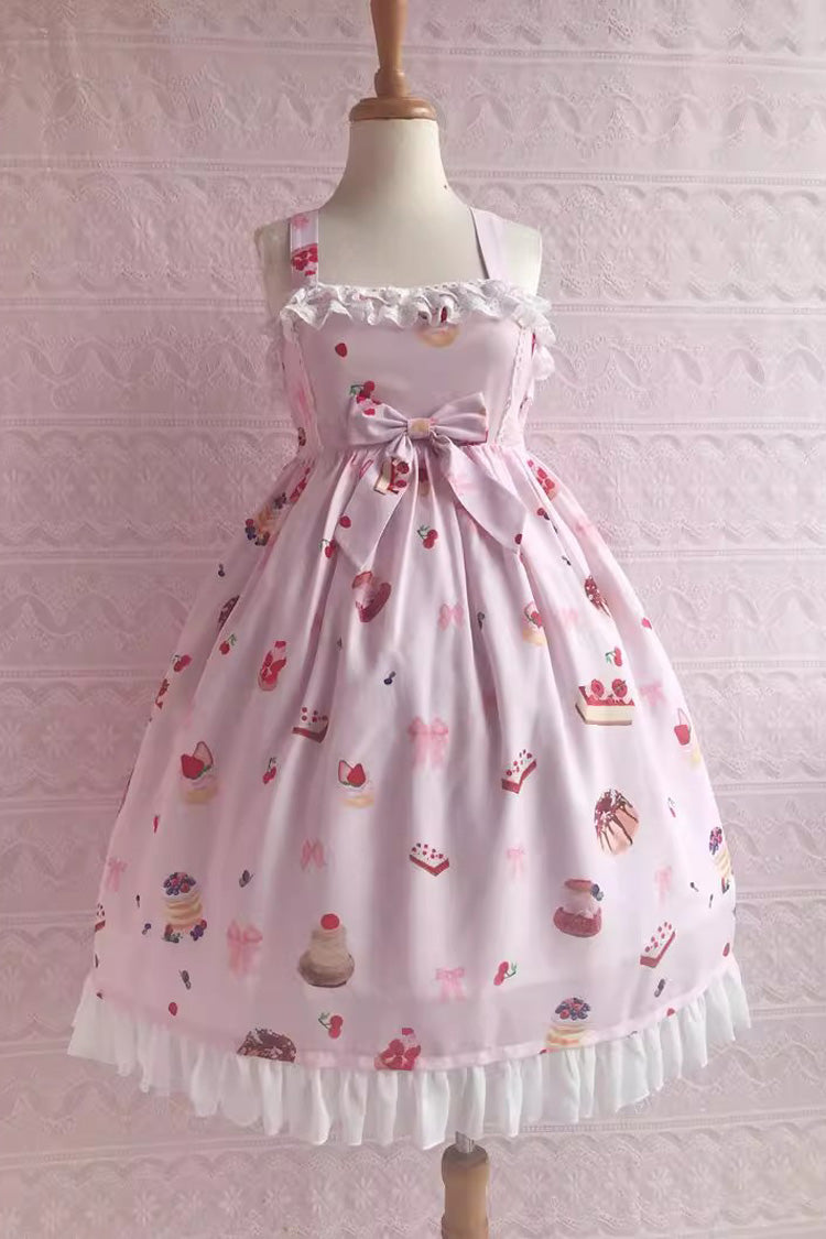 Erdbeer-Frucht-Dessert-Druck, Rüschen, Schleife, Spitze, süßes Lolita-JSK-Kleid, 5 Farben