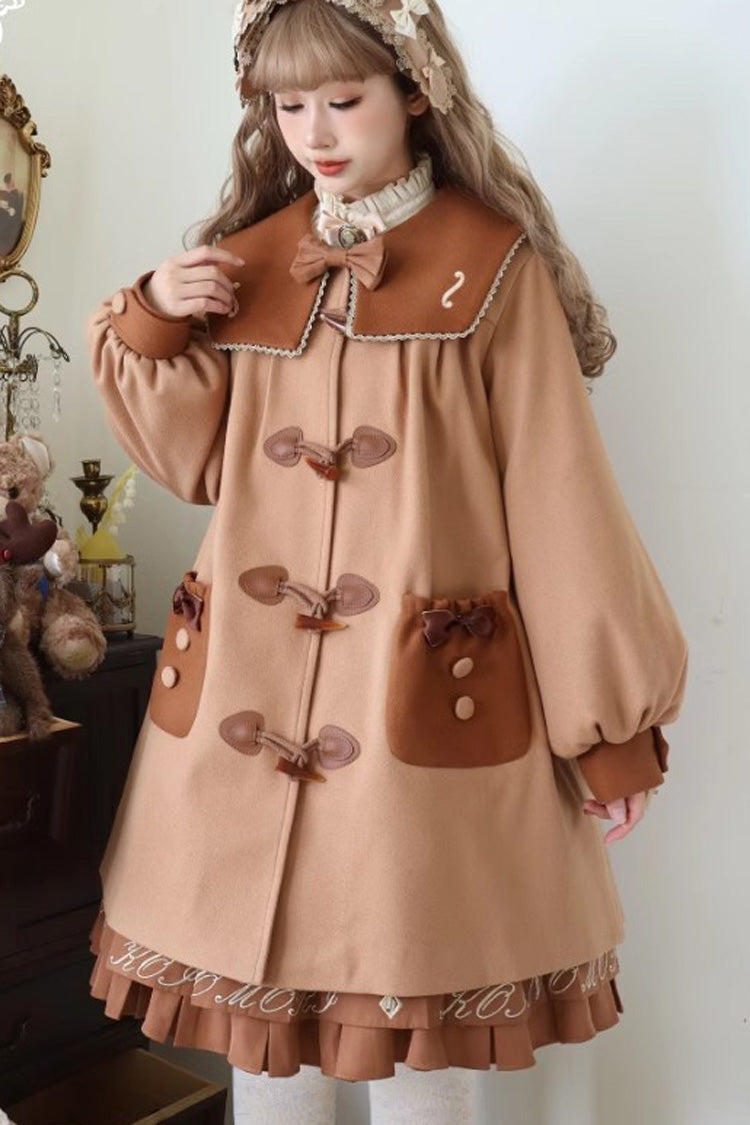 Brown Violin Embroidery Horn Button Sweet College Style Lolita Coat