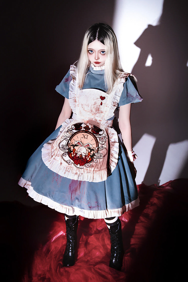 Blue [Dark Fairy Tale Alice] Long Sleeves Ruffle Gothic Lolita Dress