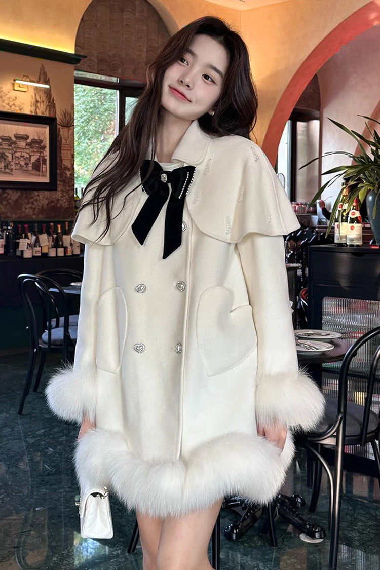 Weißer süßer, eleganter Lolita-Umhang mit langen Ärmeln und Schleife