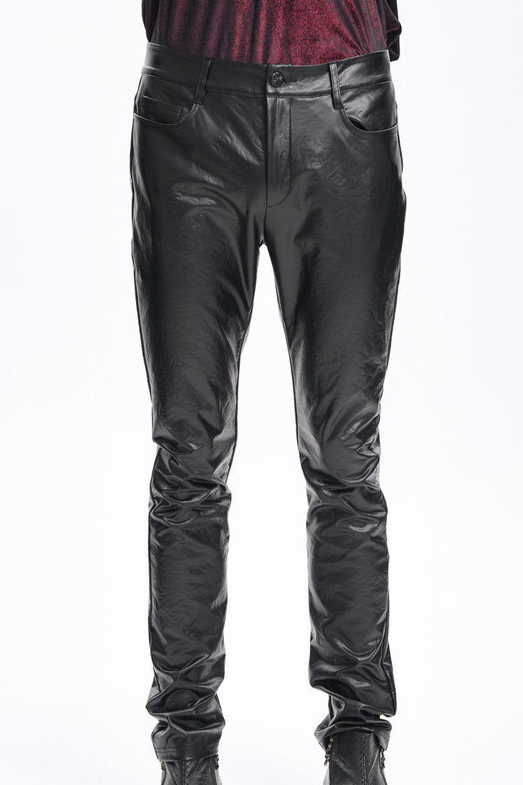 Black Faux Leathet Button Men's Gothic Pants