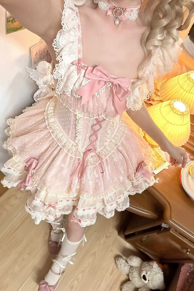 Pink Triple-Layered Bowknot Lace-Up Sweet Princess Ballet Lolita Jsk Dress