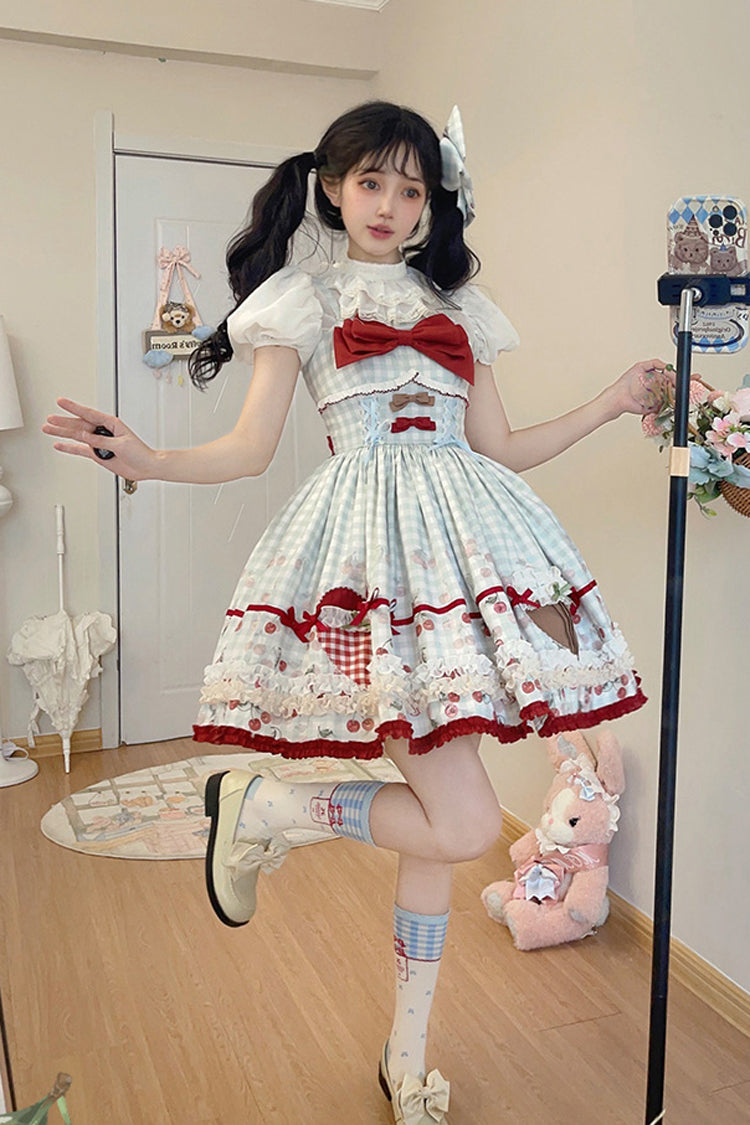 Light Blue [South City Cherry Shop] Plaid Print Ruffle Bowknot Sweet Lolita Jsk Dress