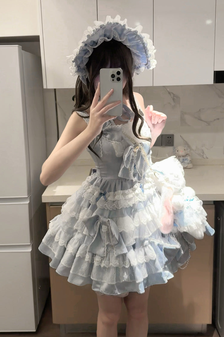 Blue [Sweetheart Doll] Multi-Layered Ruffle Bowknot Lace Sweet Princess Gorgeous Lolita Jsk Dress