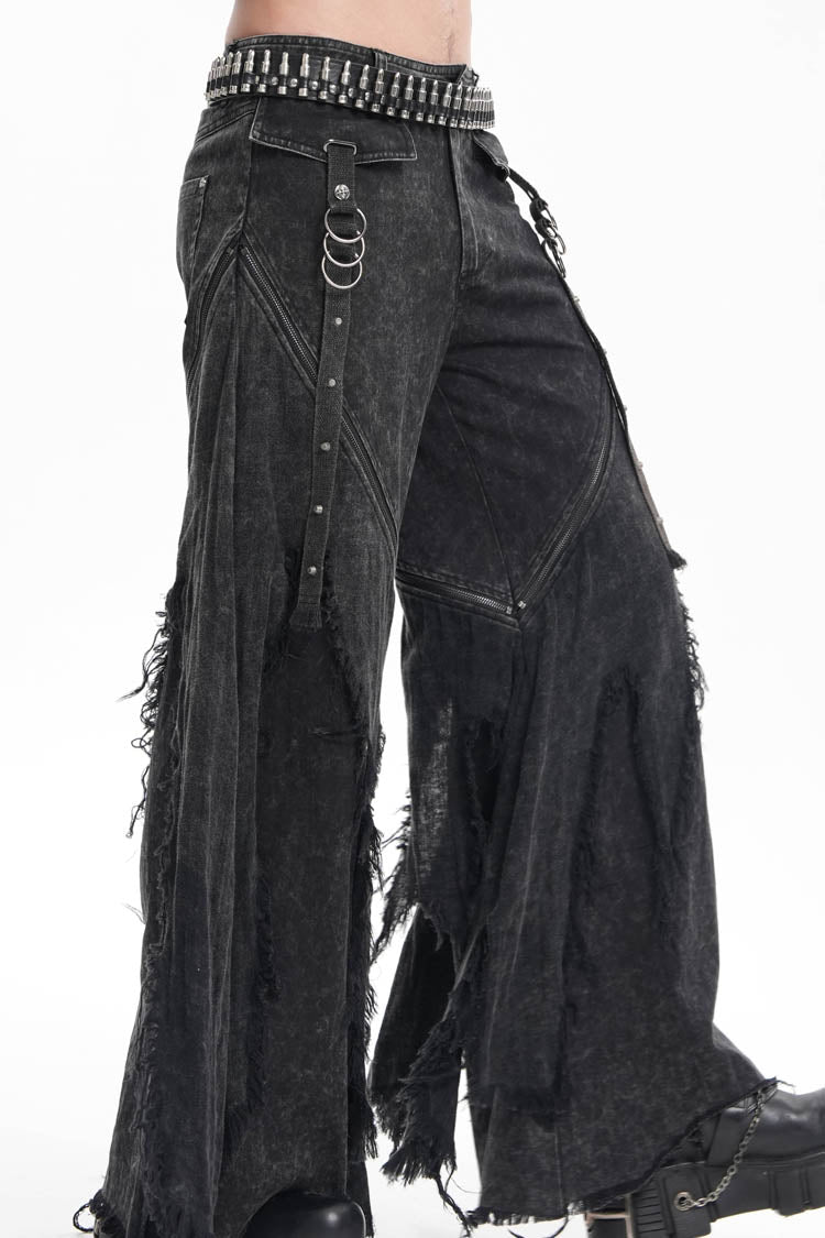 Black Ripped Rings Studs Men's Gothic Pants