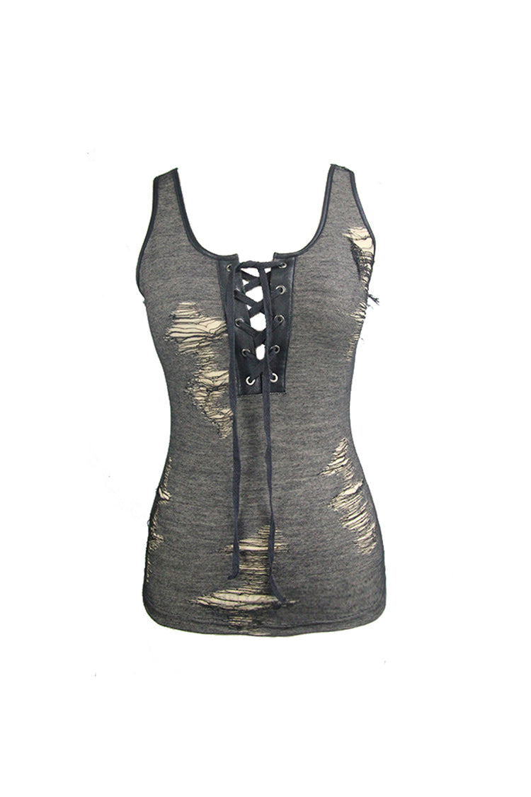 Black/Apricot Chest Lace Up Sleeveless Tight Women's Punk Vest