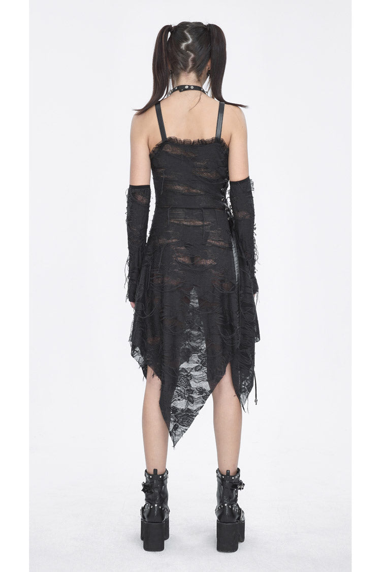 Black Sleeveless Lace Irregular Womens Gothic Strap Dress