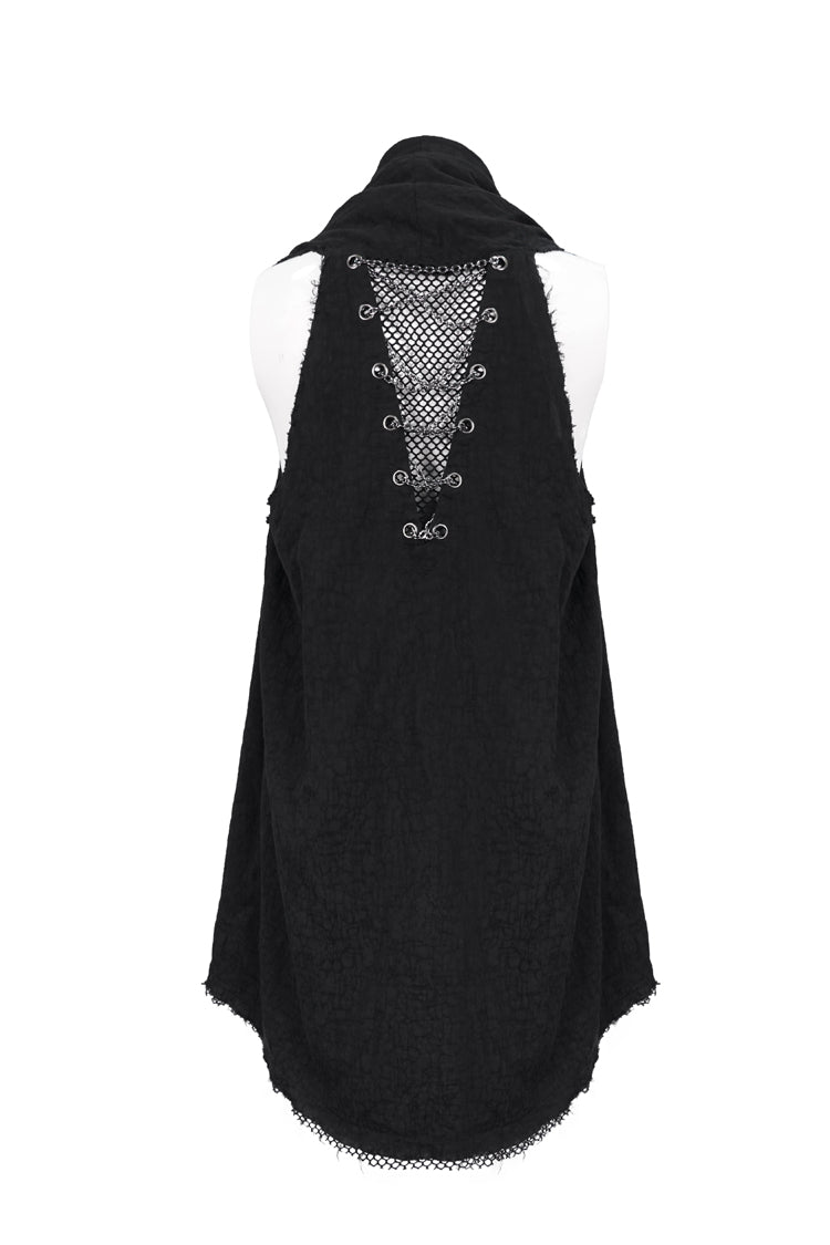 Black Aluminum Chain Stitching Design Distressed Cotton Linen All Seasons Men's Punk Vest